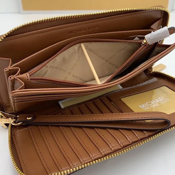 MICHAEL KORS Leather Continental Wristlet Phone Case Wallet Luggage Multi NWT - Picture 4 of 14